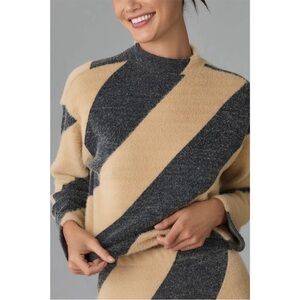 Anthropologie Beige and Gray Striped Turtleneck Sweater